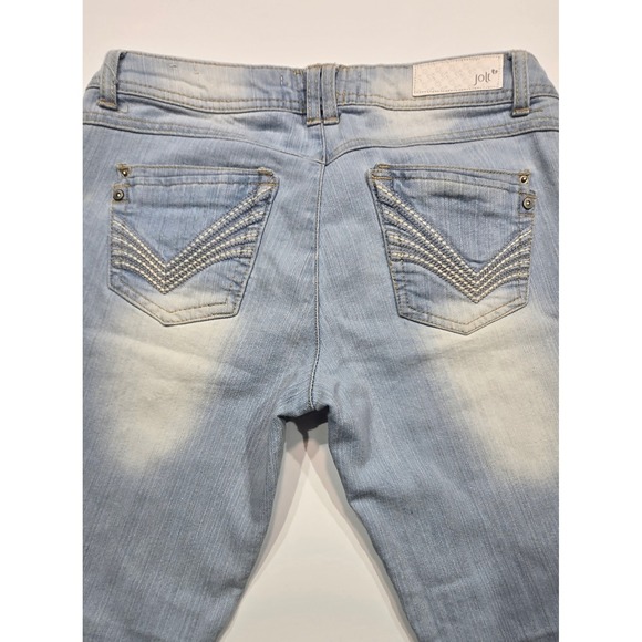 Jolt Women's Size 5 Light Wash Denim Jeans Rhinestone Pocket Details - Picture 3 of 8